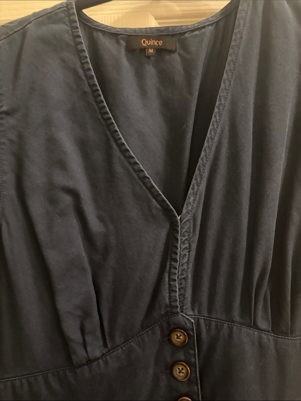 Quince Navy V-Neck Button MIDI Dress - Picture 3 of 4
